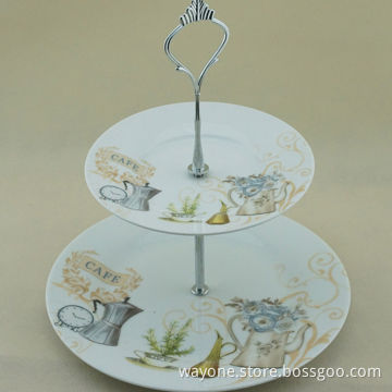 Porcelain 2-tier Cake Stand, Cafe Motif, Ideal for Gifts
